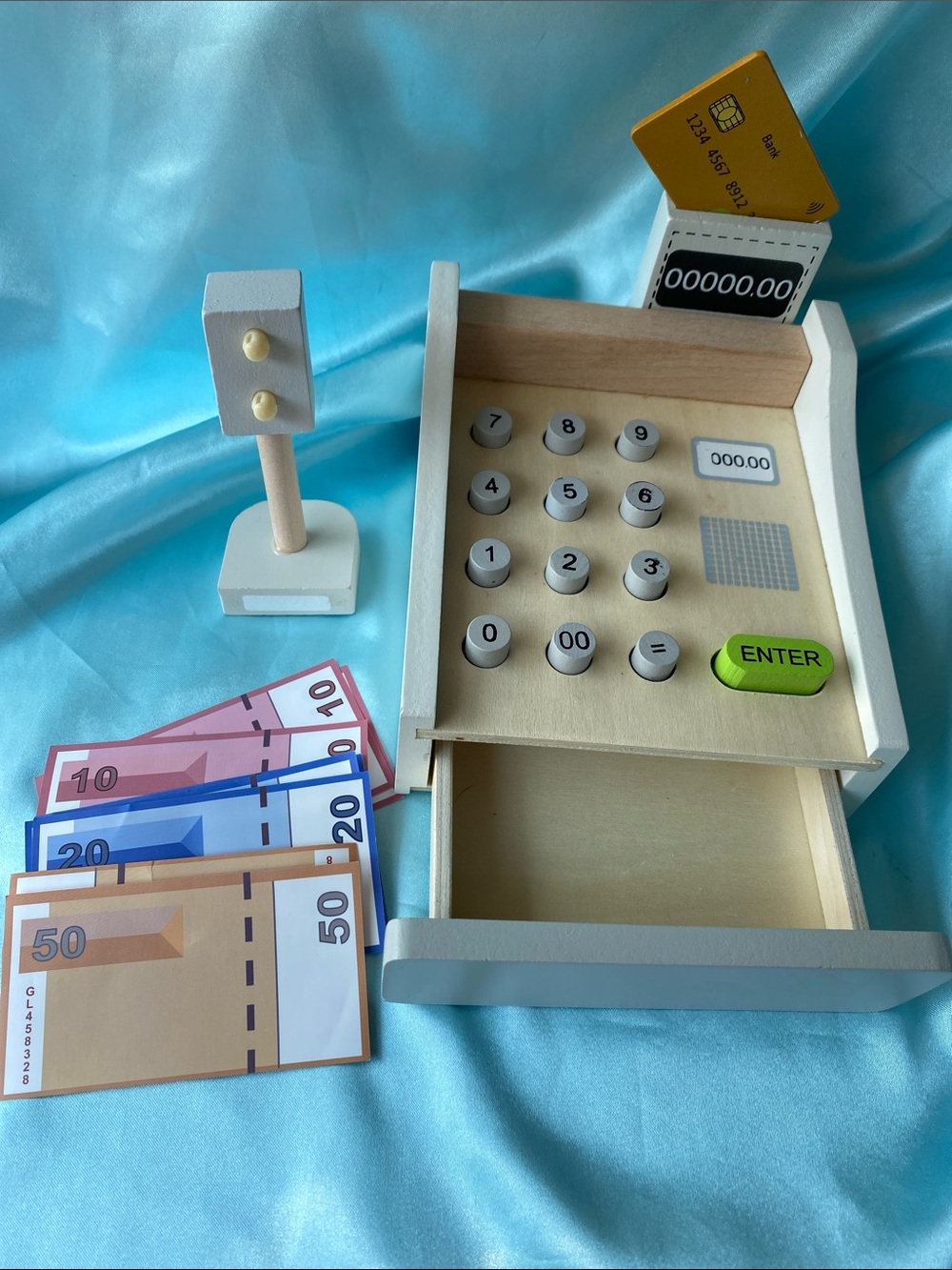 Legler Small Foot Wooden Toy Cash Register with Play Money